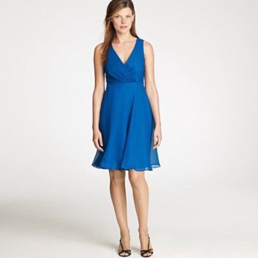 Size 2 💙 J Crew Evie Silk Chiffon Dress in Cobalt Blue Excellent Condition